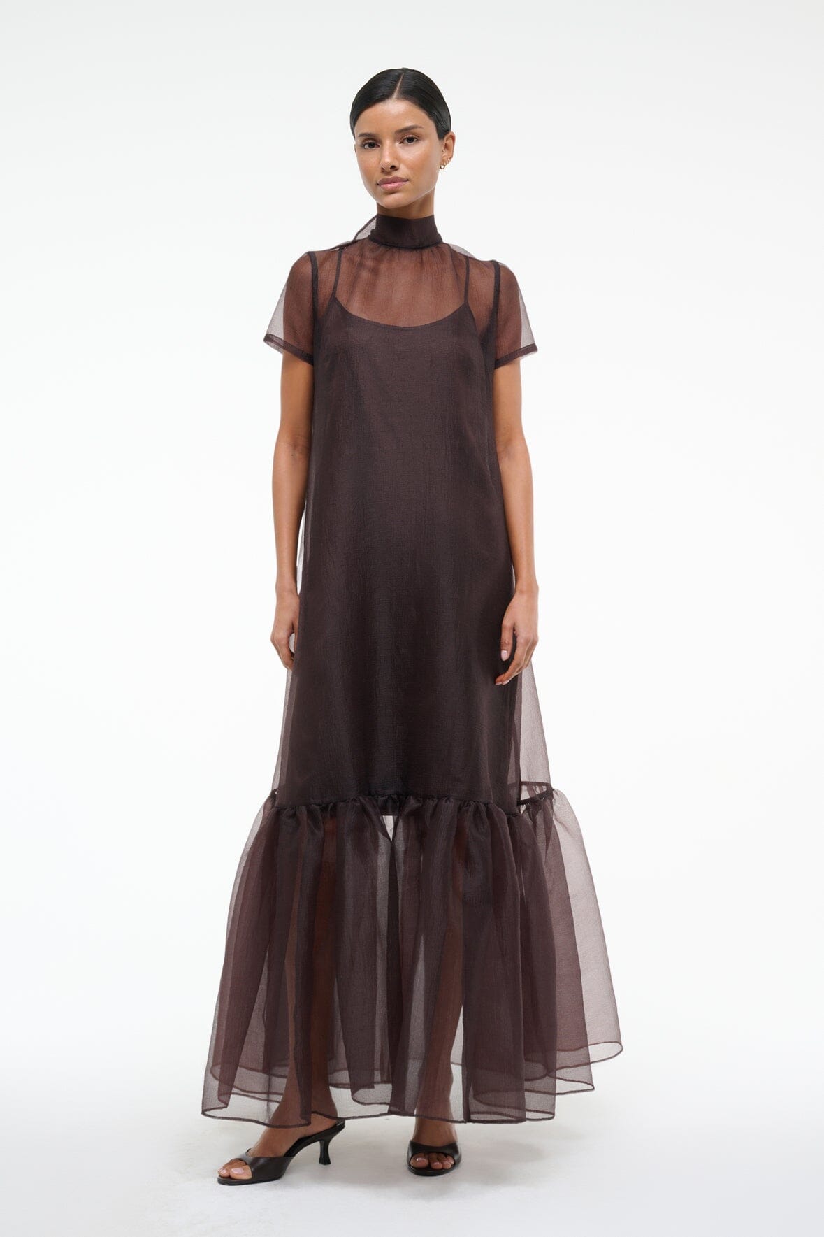Calluna Earth Organza Gown Dress with Tiered Ruffle Hem