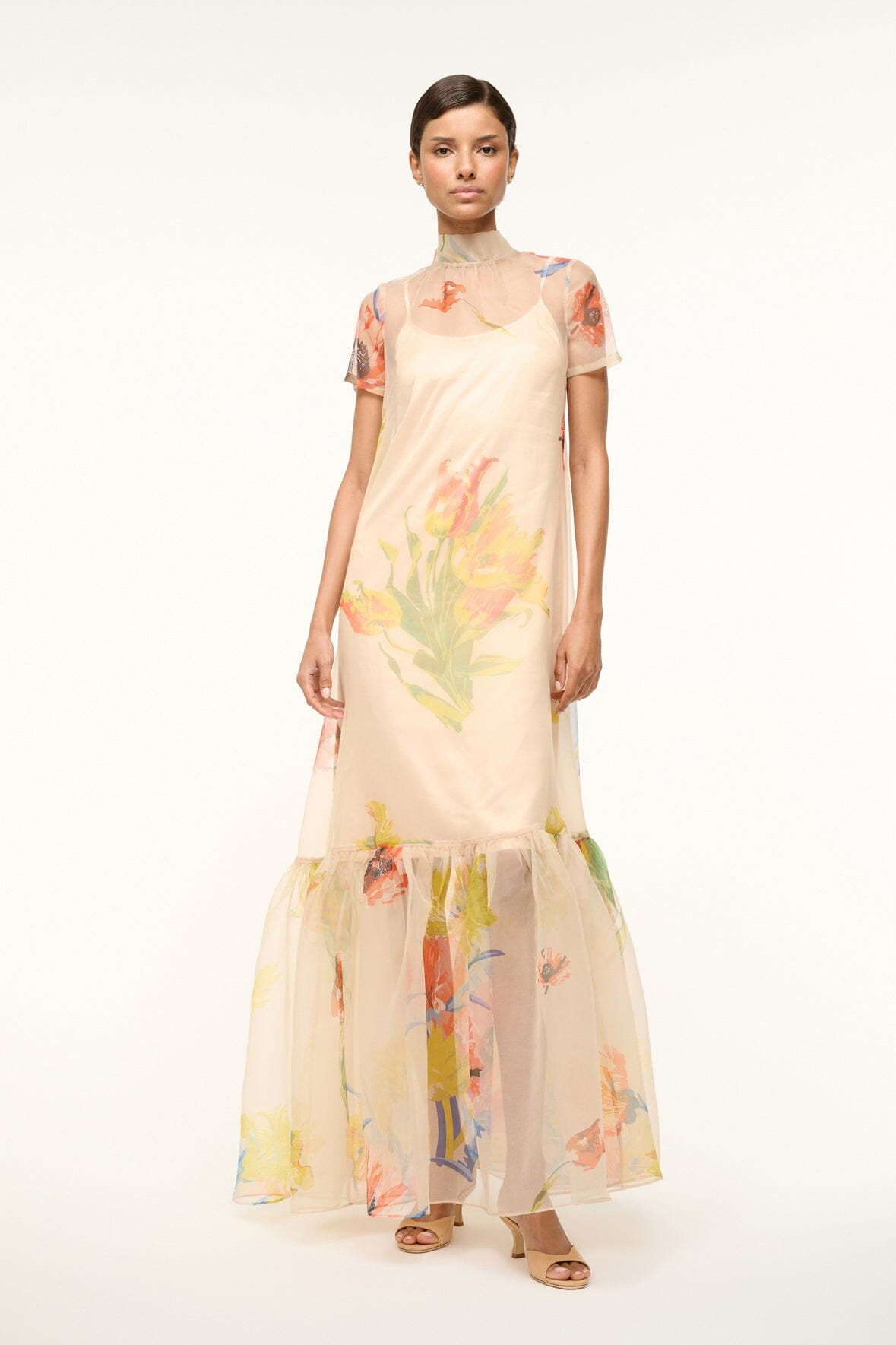 Calluna Organza Dress with High Neck & Tiered Ruffle Hem
