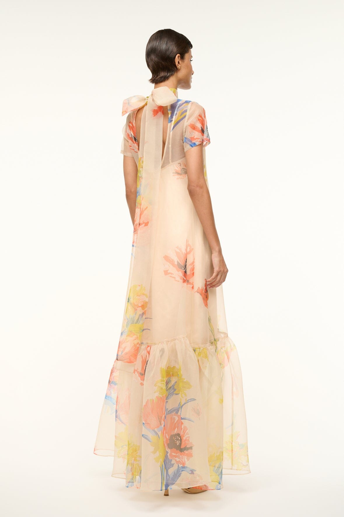 Calluna Organza Dress with High Neck & Tiered Ruffle Hem