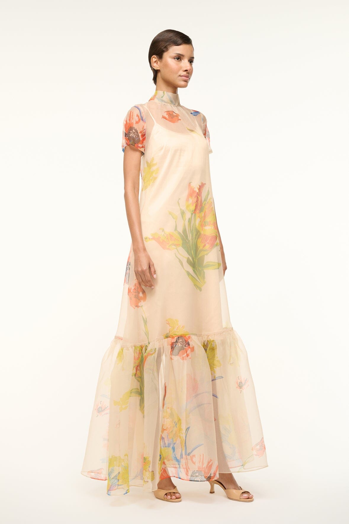 Calluna Organza Dress with High Neck & Tiered Ruffle Hem