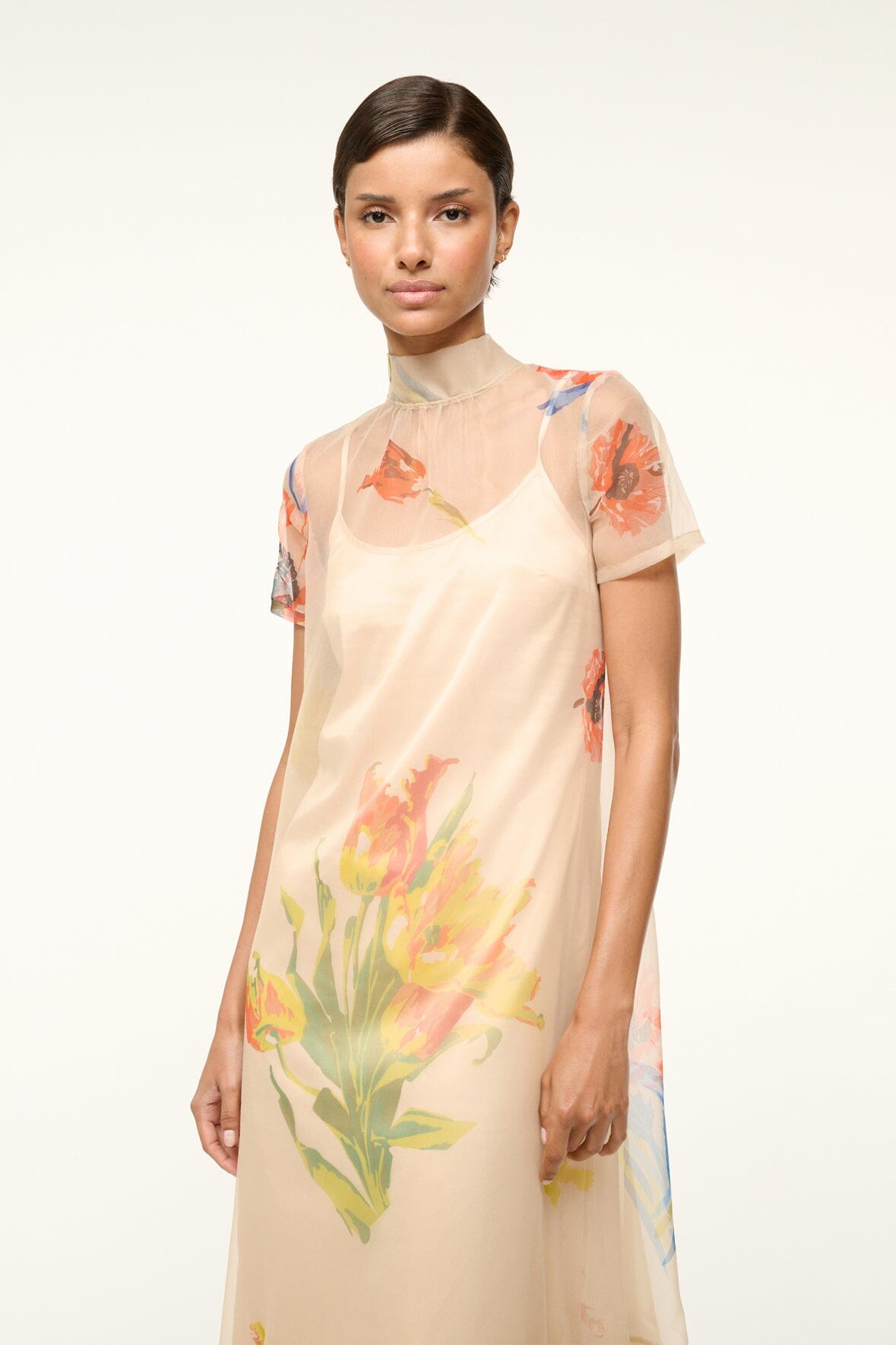 Calluna Organza Dress with High Neck & Tiered Ruffle Hem