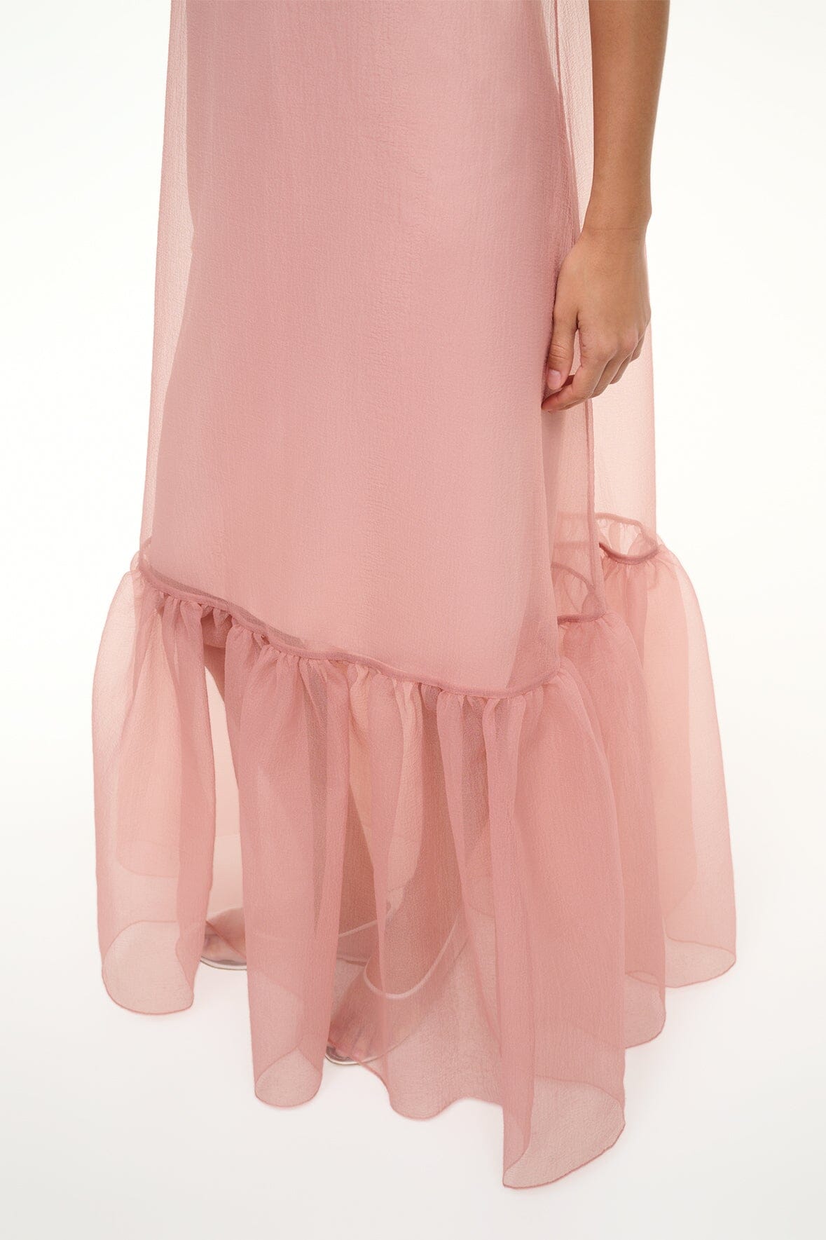 Calluna High Neck Organza Dress with Tiered Ruffle Hem - Misty Rose
