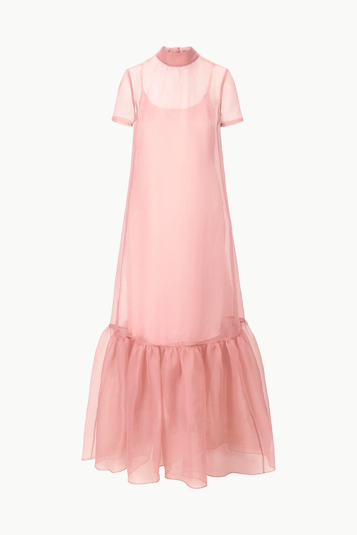 Calluna High Neck Organza Dress with Tiered Ruffle Hem - Misty Rose