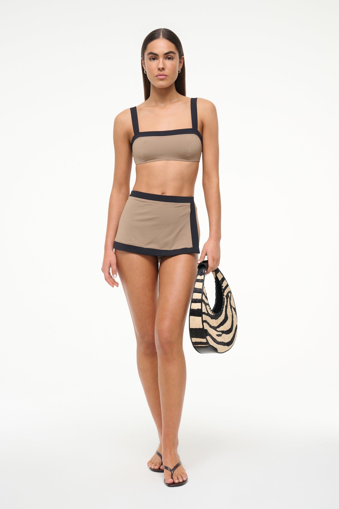 Canyon Faux-Wrap Swim Skirt with Bikini Bottom | Taupe Black