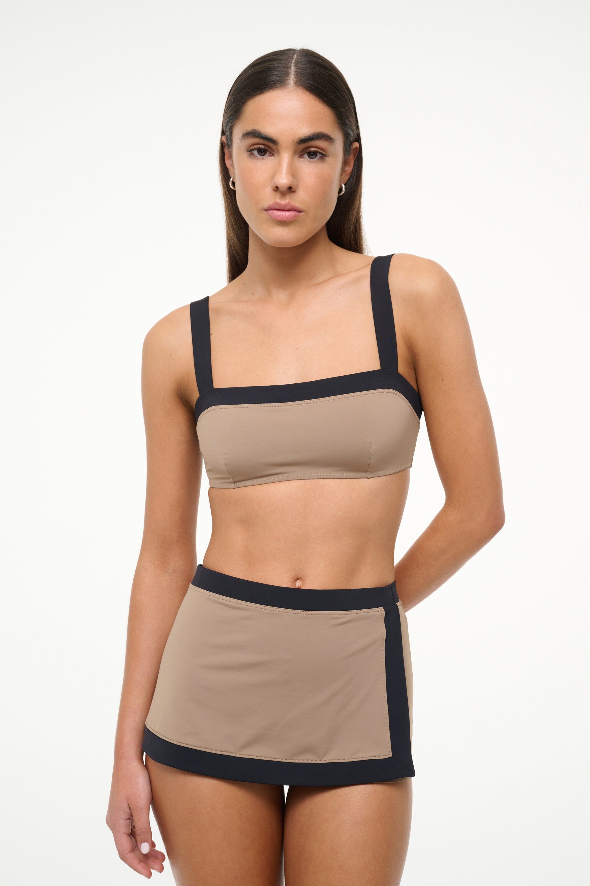 Canyon Faux-Wrap Swim Skirt with Bikini Bottom | Taupe Black