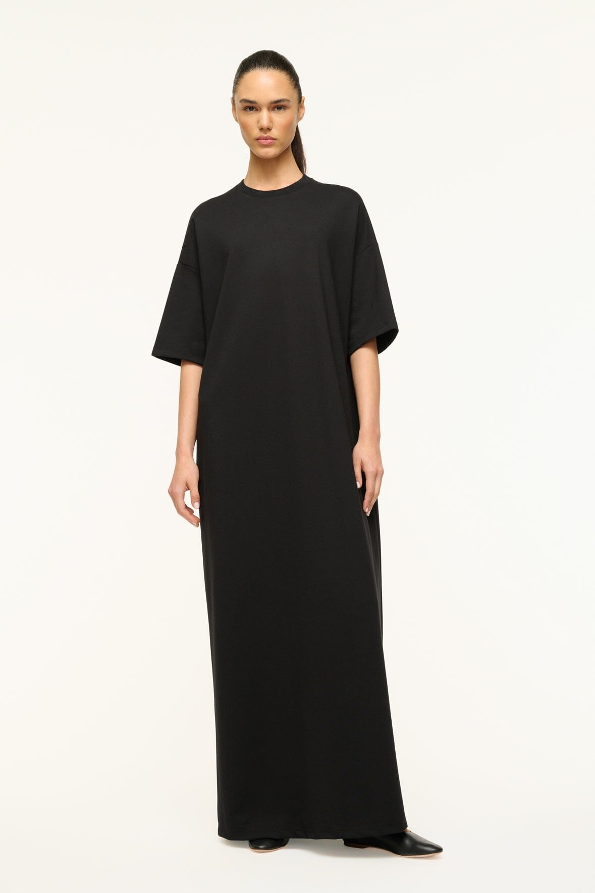 Black Ponte Travel Maxi Dress | Oversized Crewneck Style