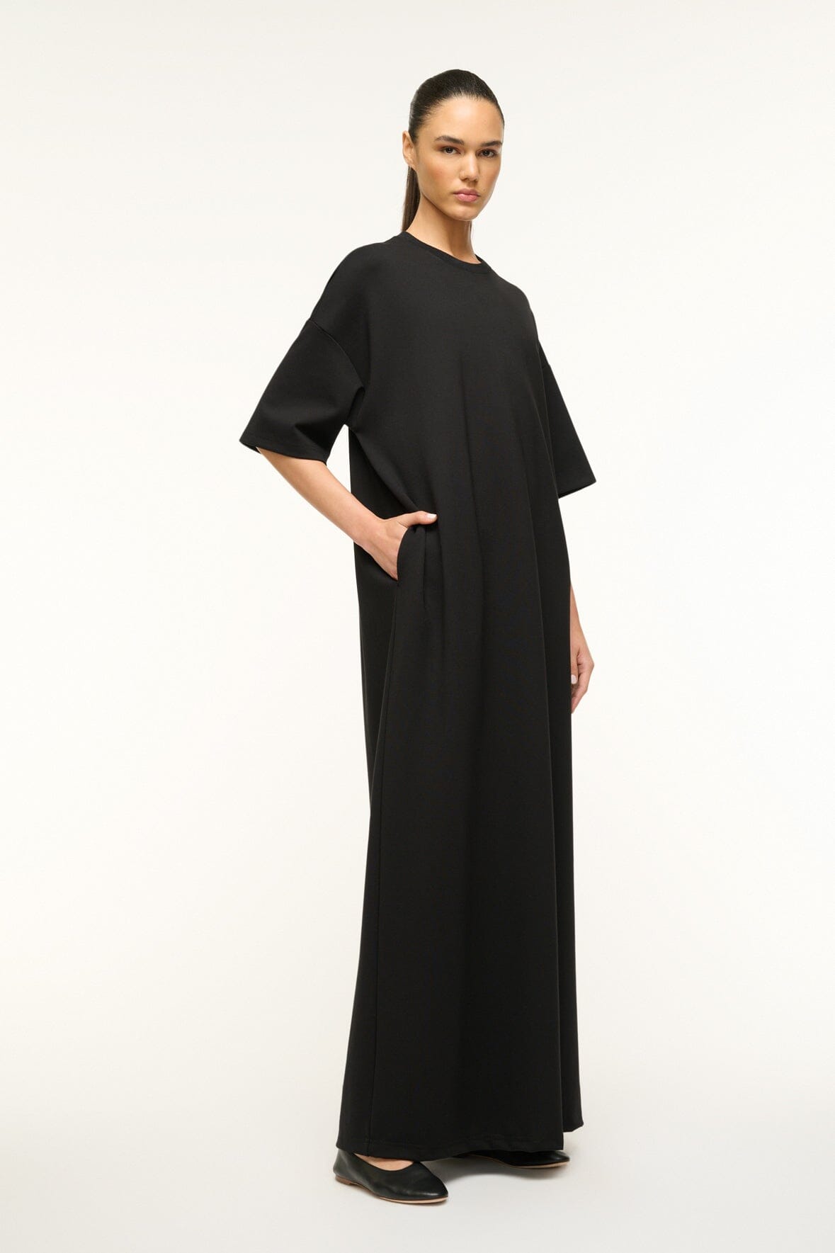 Black Ponte Travel Maxi Dress | Oversized Crewneck Style