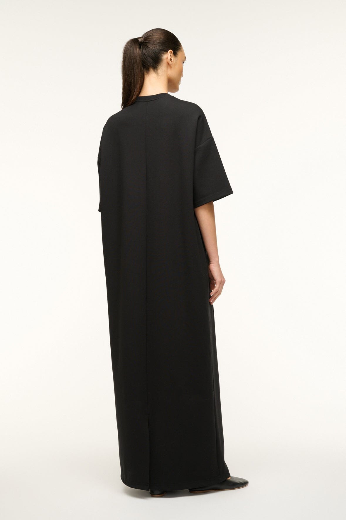 Black Ponte Travel Maxi Dress | Oversized Crewneck Style
