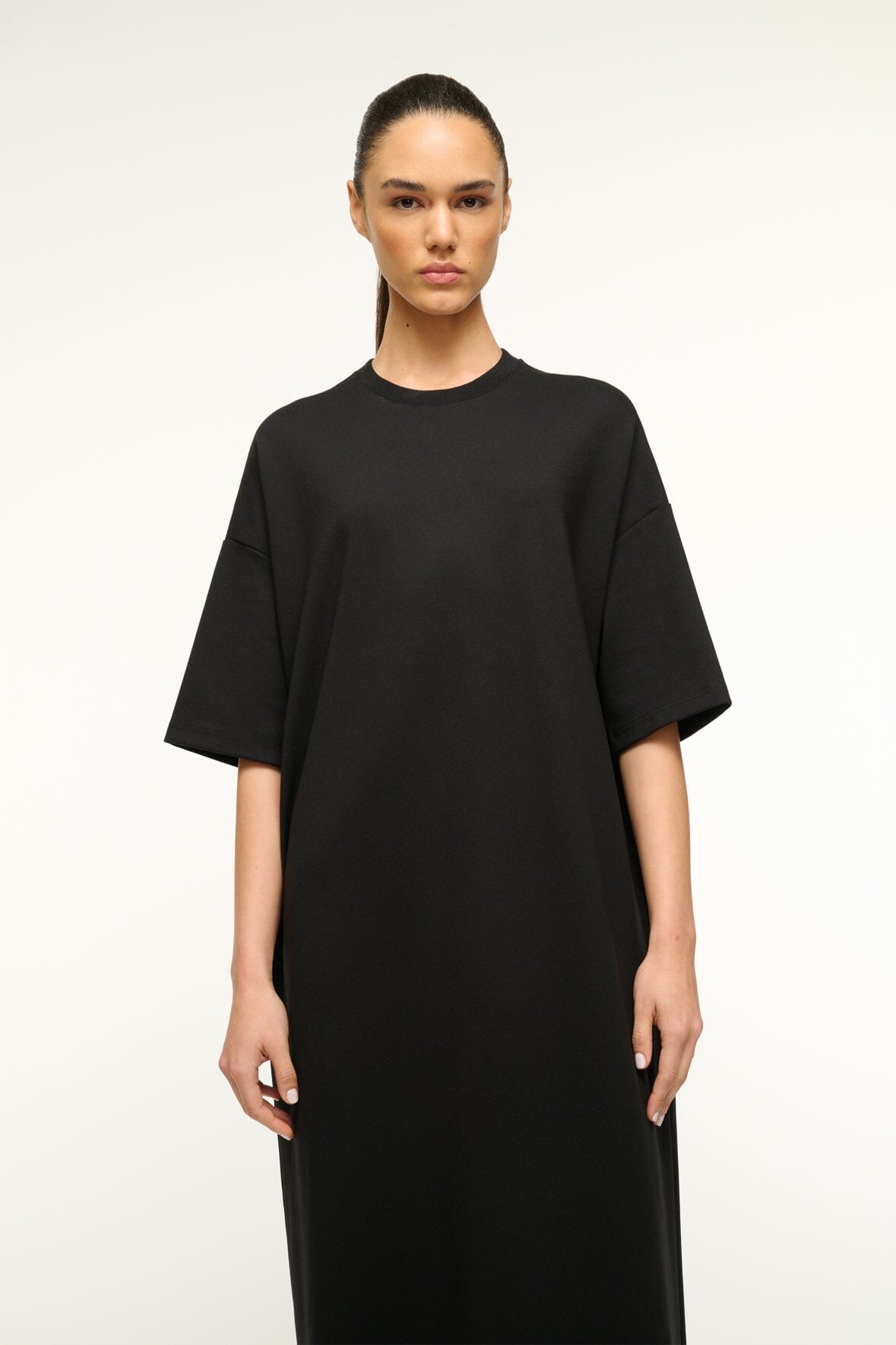 Black Ponte Travel Maxi Dress | Oversized Crewneck Style