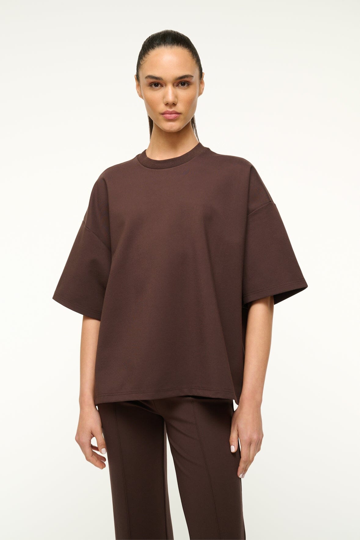 Oversized Ponte Crewneck Shirt - Dark Chocolate Capsule Top for Travel