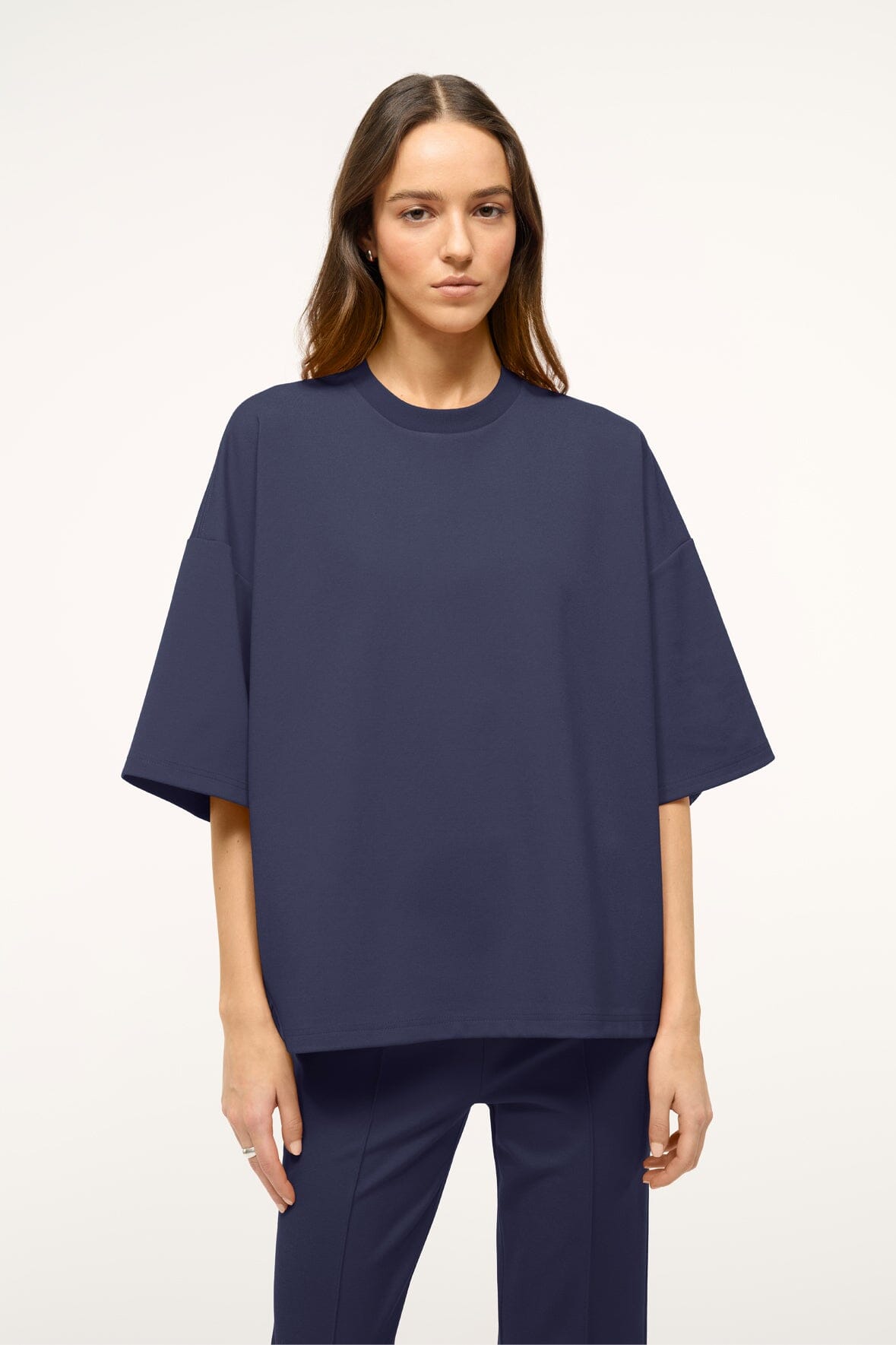 Oversized Navy Ponte Crewneck Shirt | Travel Essential Top