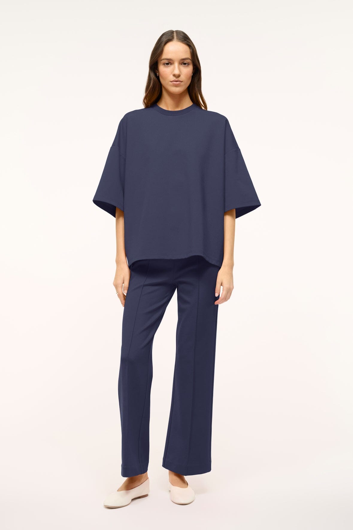 Oversized Navy Ponte Crewneck Shirt | Travel Essential Top