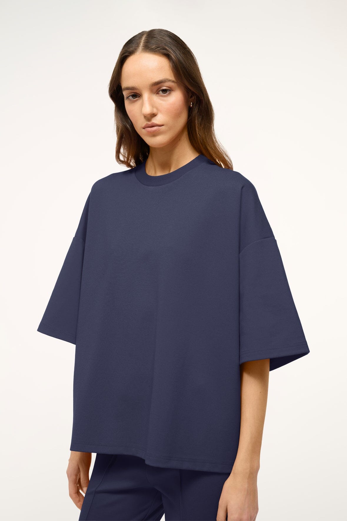 Oversized Navy Ponte Crewneck Shirt | Travel Essential Top