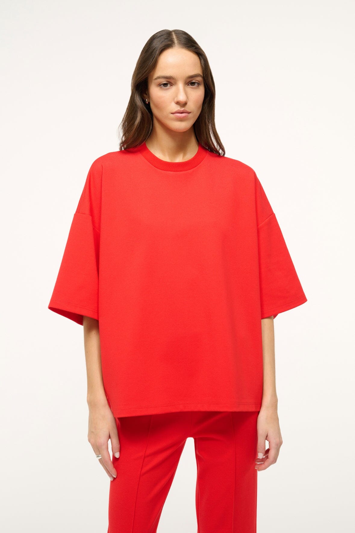 Oversized Red Rose Ponte Crewneck Shirt - Travel Essential Top