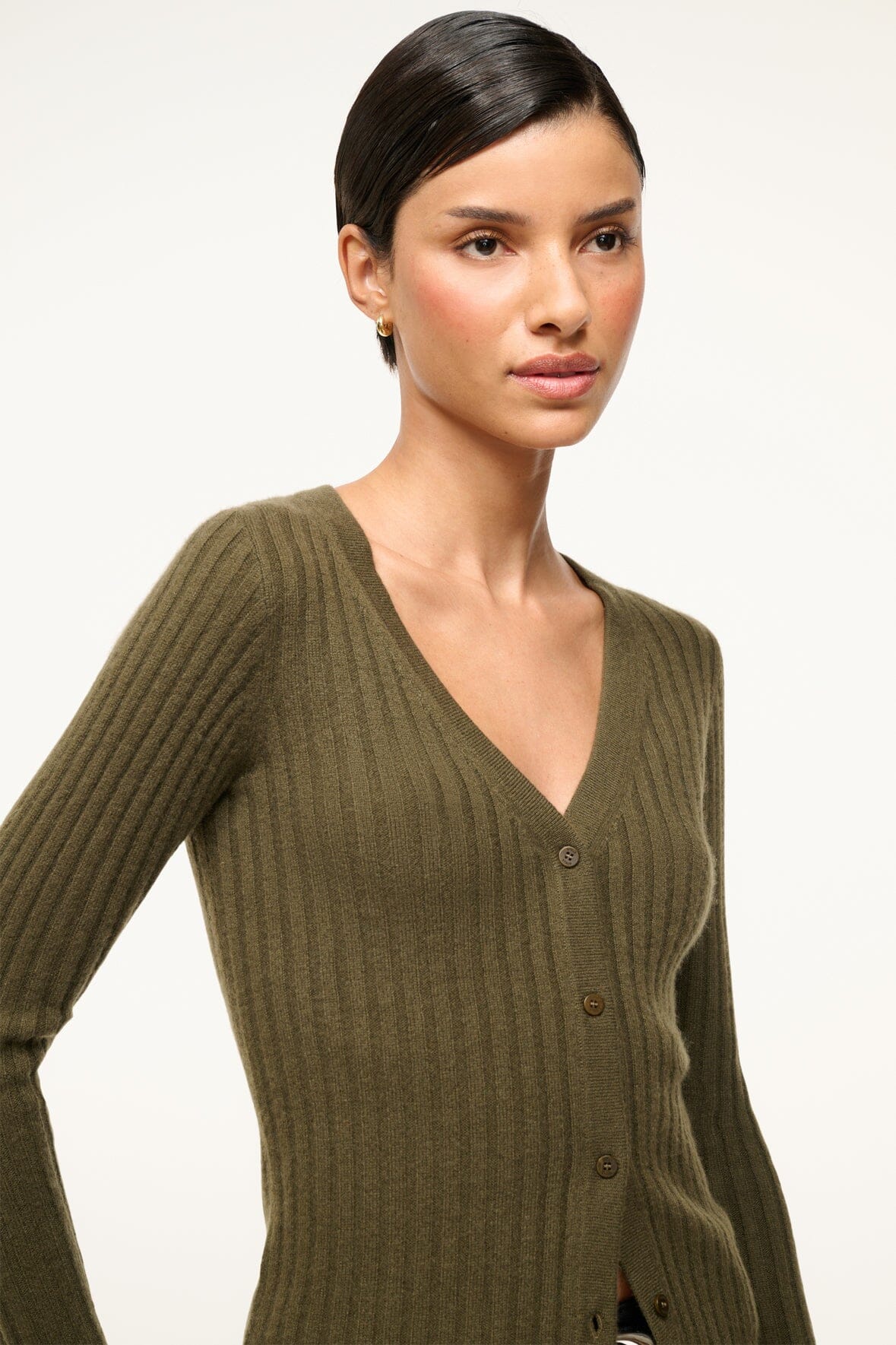 Luxury Cashmere Cardigan Sweater in Dark Olive | Cargo Knit