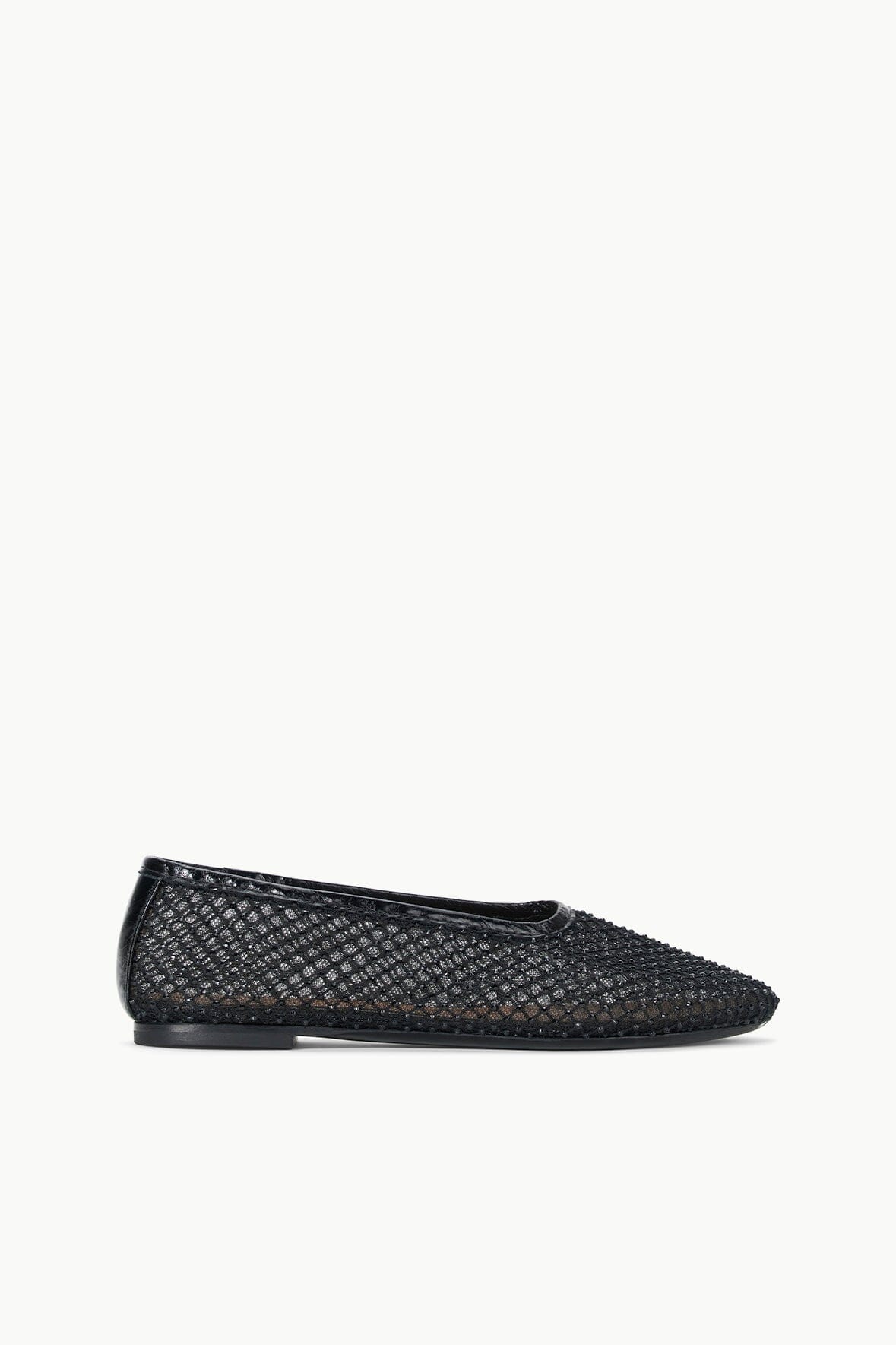 Alba Black Crystal Mesh Ballet Flats with Beaded Detail