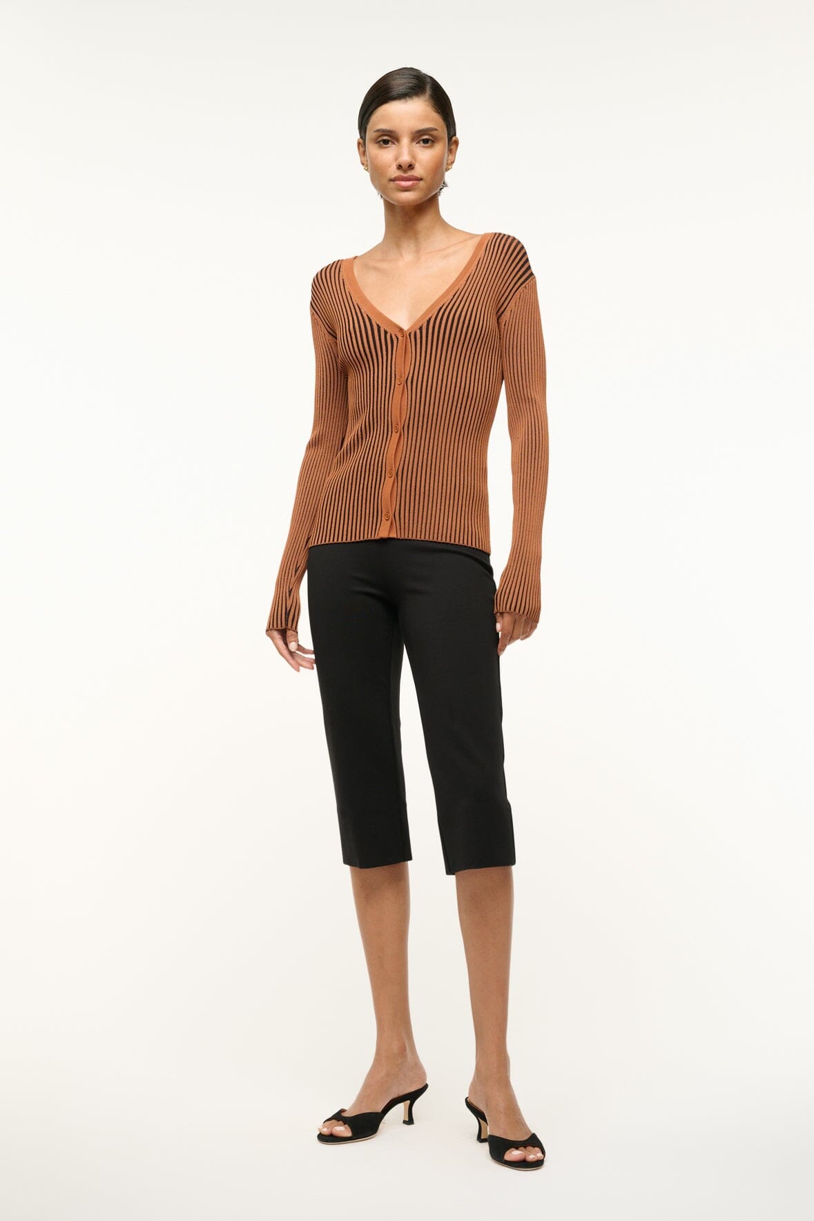 Black & Tan Cargo Sweater Cardigan - Stretch Rib Knit