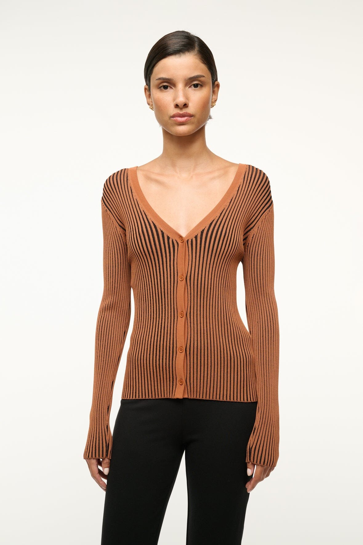Black & Tan Cargo Sweater Cardigan - Stretch Rib Knit