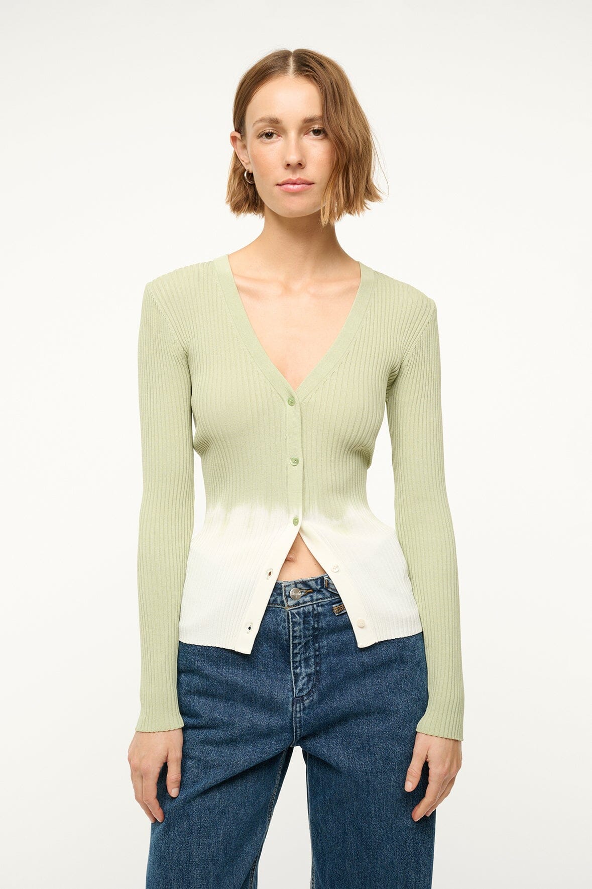 Women's Pale Jade Tie Dye Cargo Sweater Cardigan - Stretchy Rib Knit
