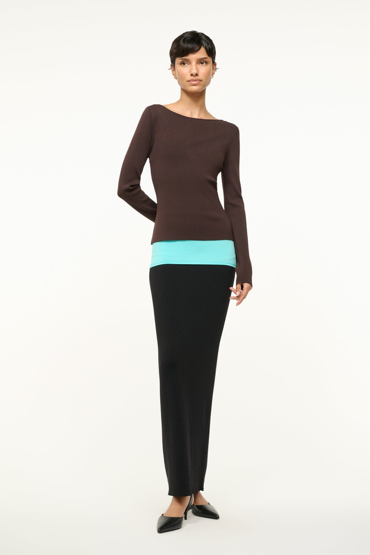Carilo Compact Knit Maxi Dress - Fitted Boat Neck Long Sleeve