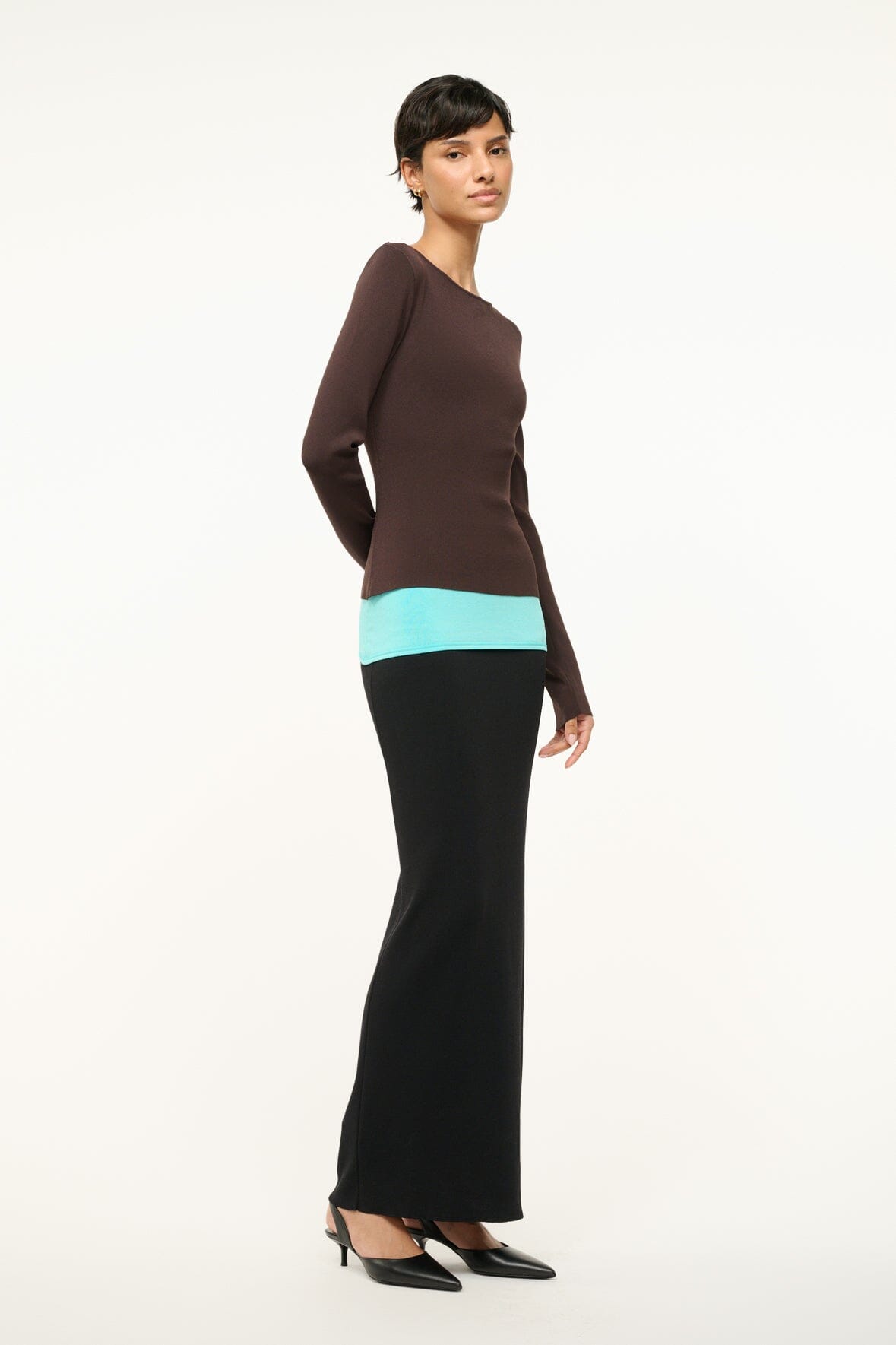 Carilo Compact Knit Maxi Dress - Fitted Boat Neck Long Sleeve