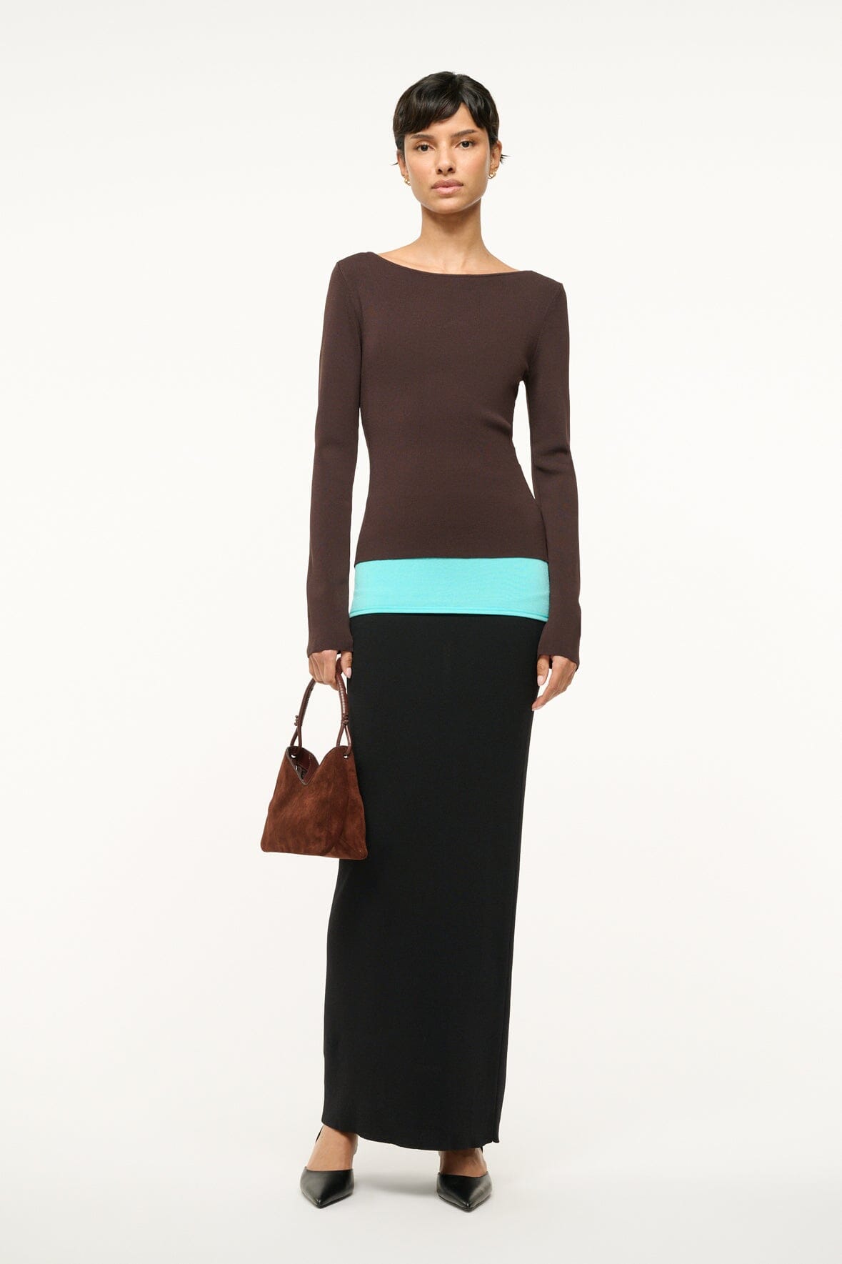 Carilo Compact Knit Maxi Dress - Fitted Boat Neck Long Sleeve