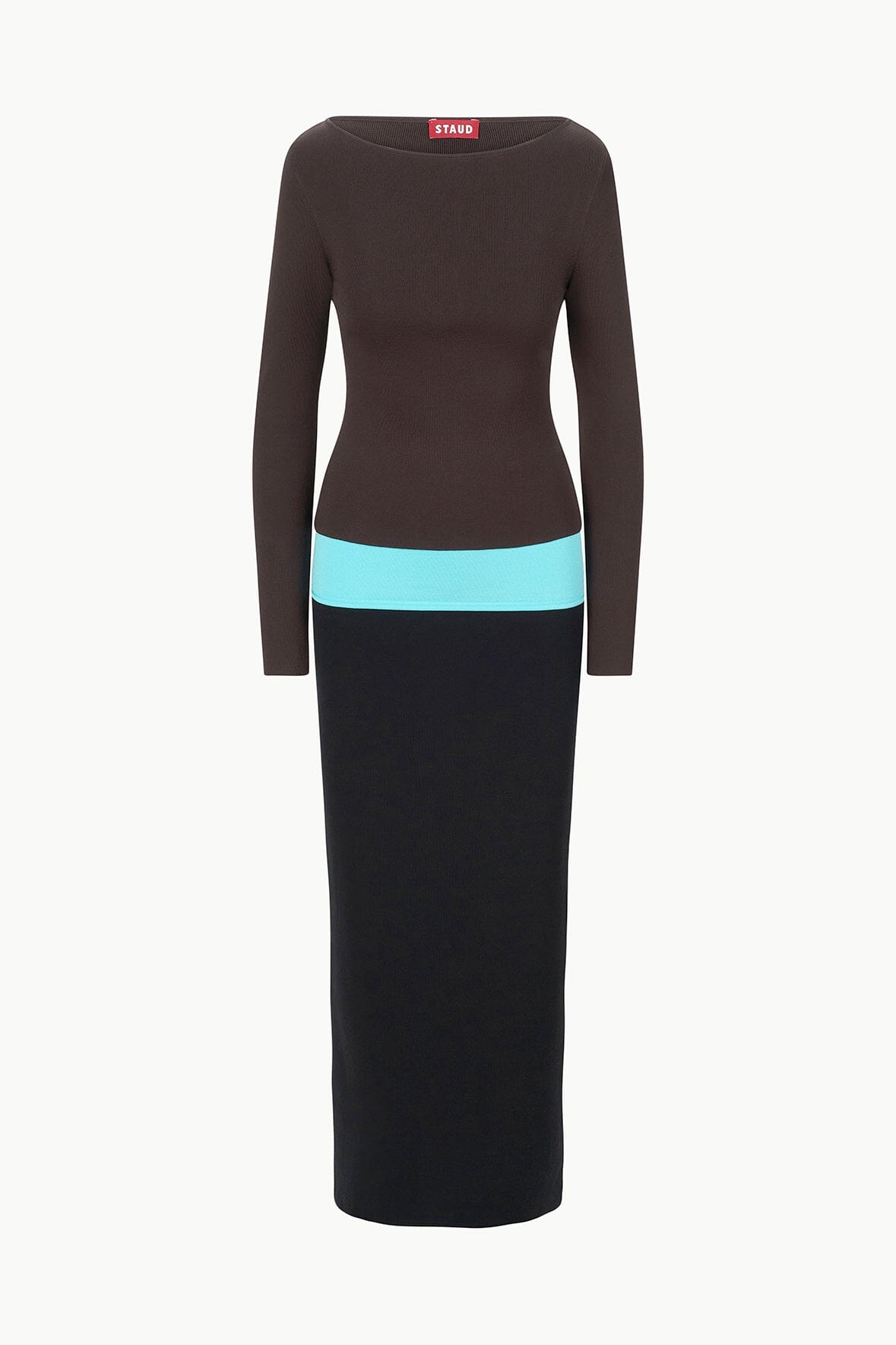 Carilo Compact Knit Maxi Dress - Fitted Boat Neck Long Sleeve