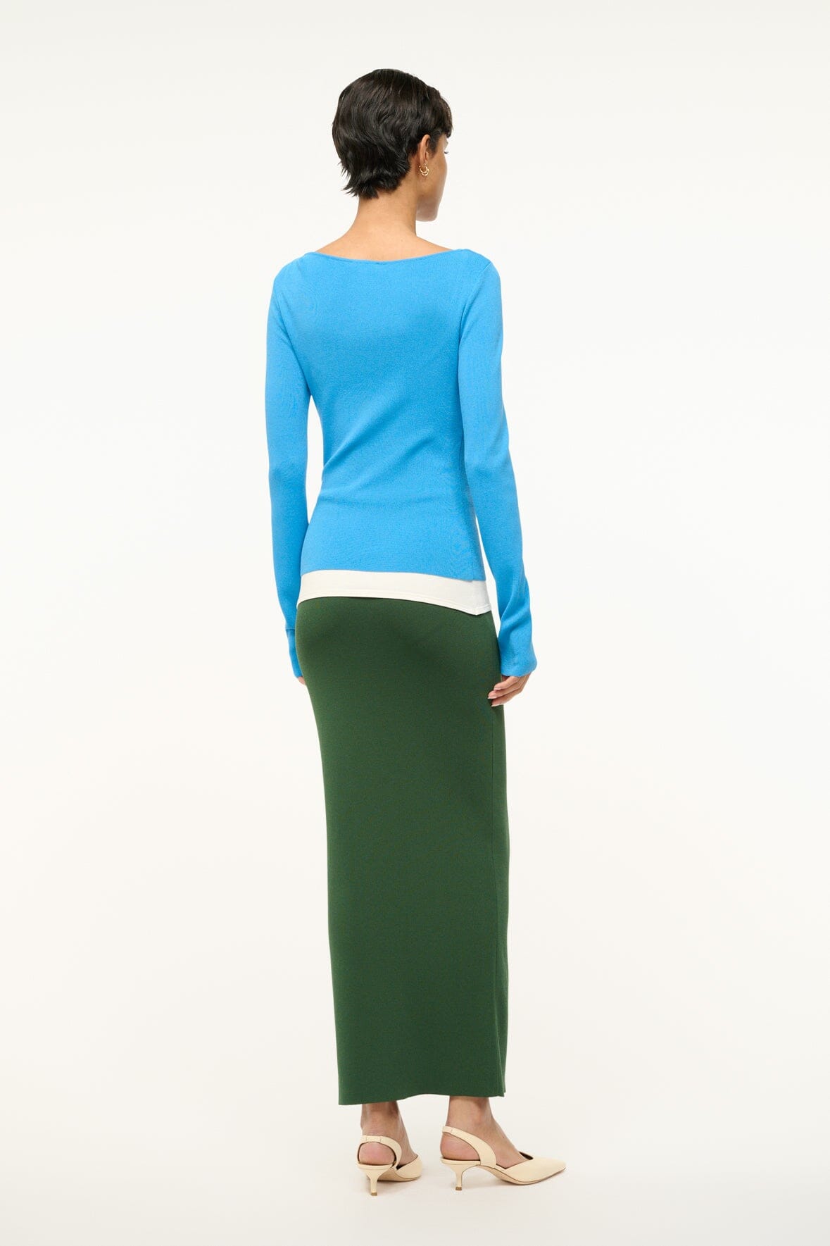 Carilo Ivory Boat Neck Maxi Dress - Fitted Long Sleeve Compact Knit