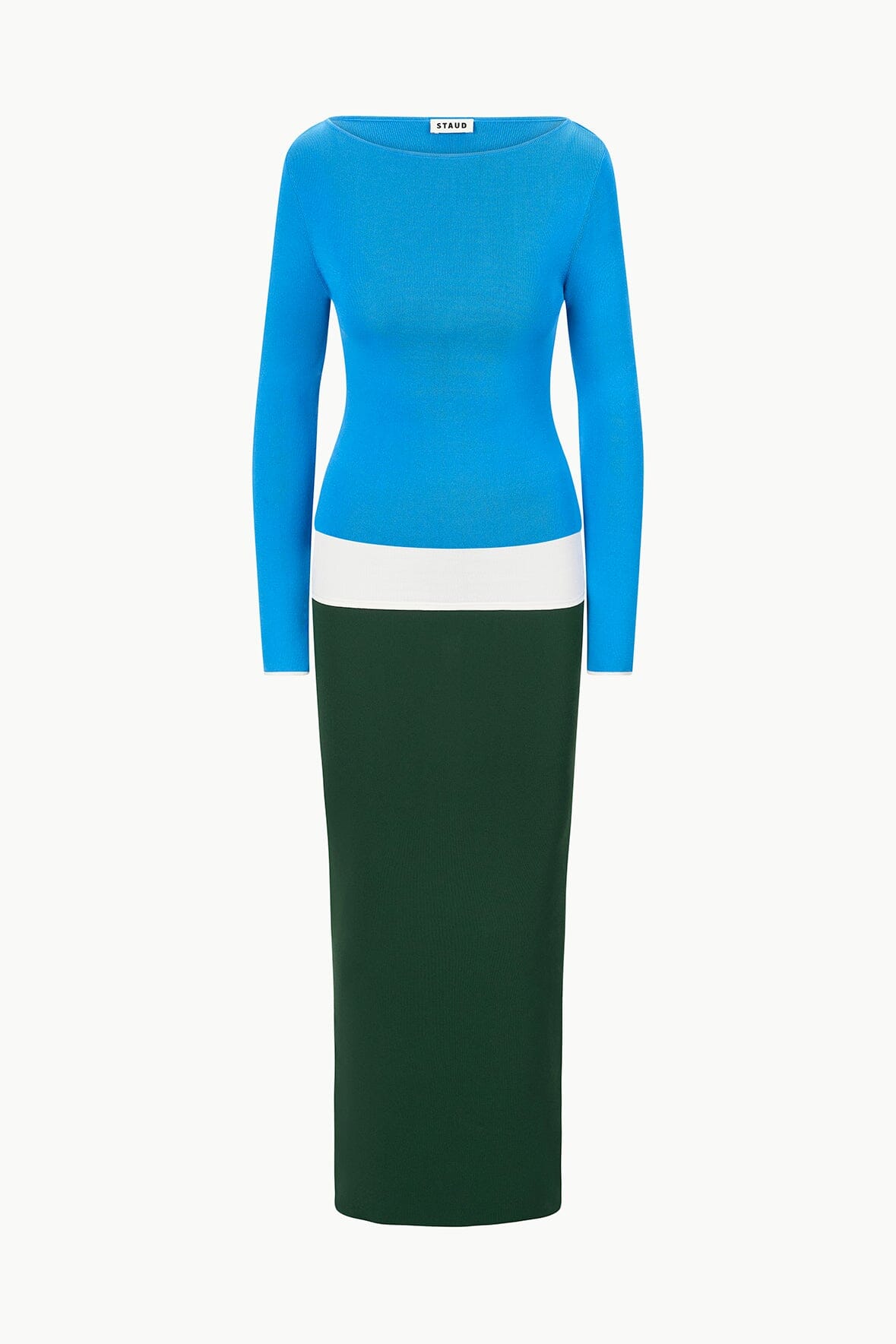 Carilo Ivory Boat Neck Maxi Dress - Fitted Long Sleeve Compact Knit