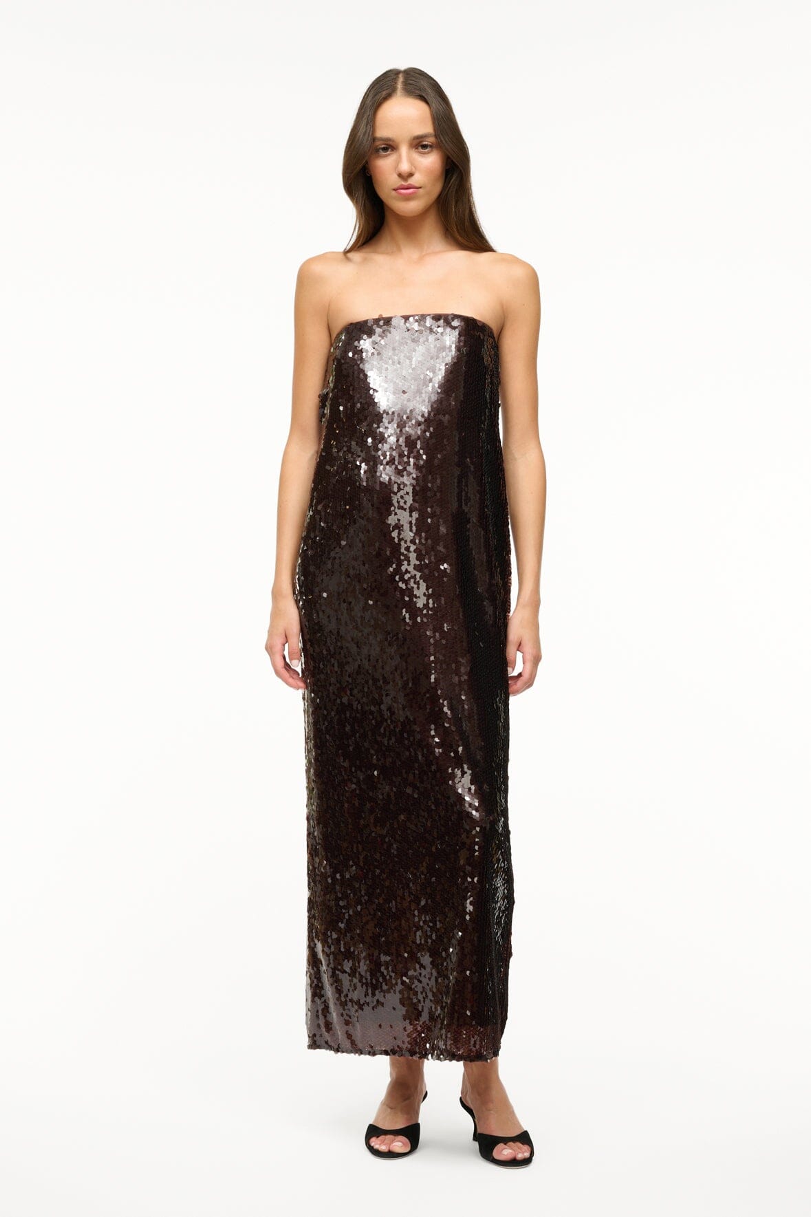 Bronze Sequin Strapless Casey Dress with Back Slit