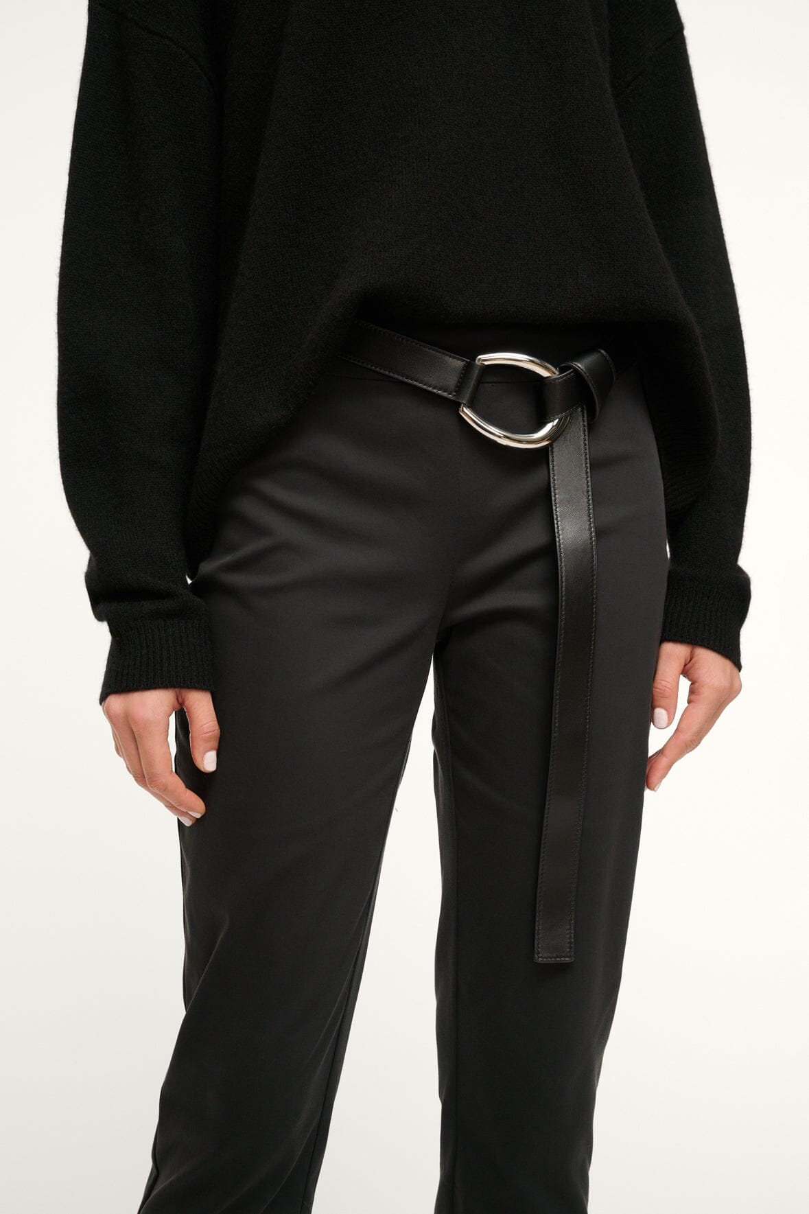 Black Leather Wrap Belt with Crescent Moon Buckle | 30MM Width
