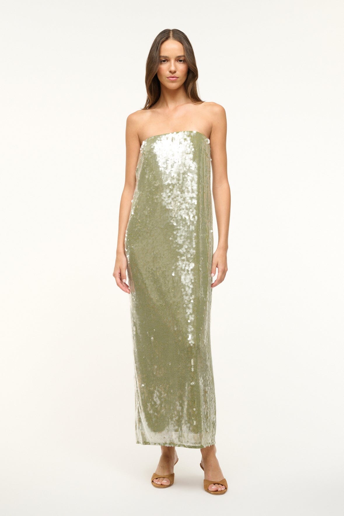 Casey Sequin Strapless Gown with Back Slit – Garden Moss Dress