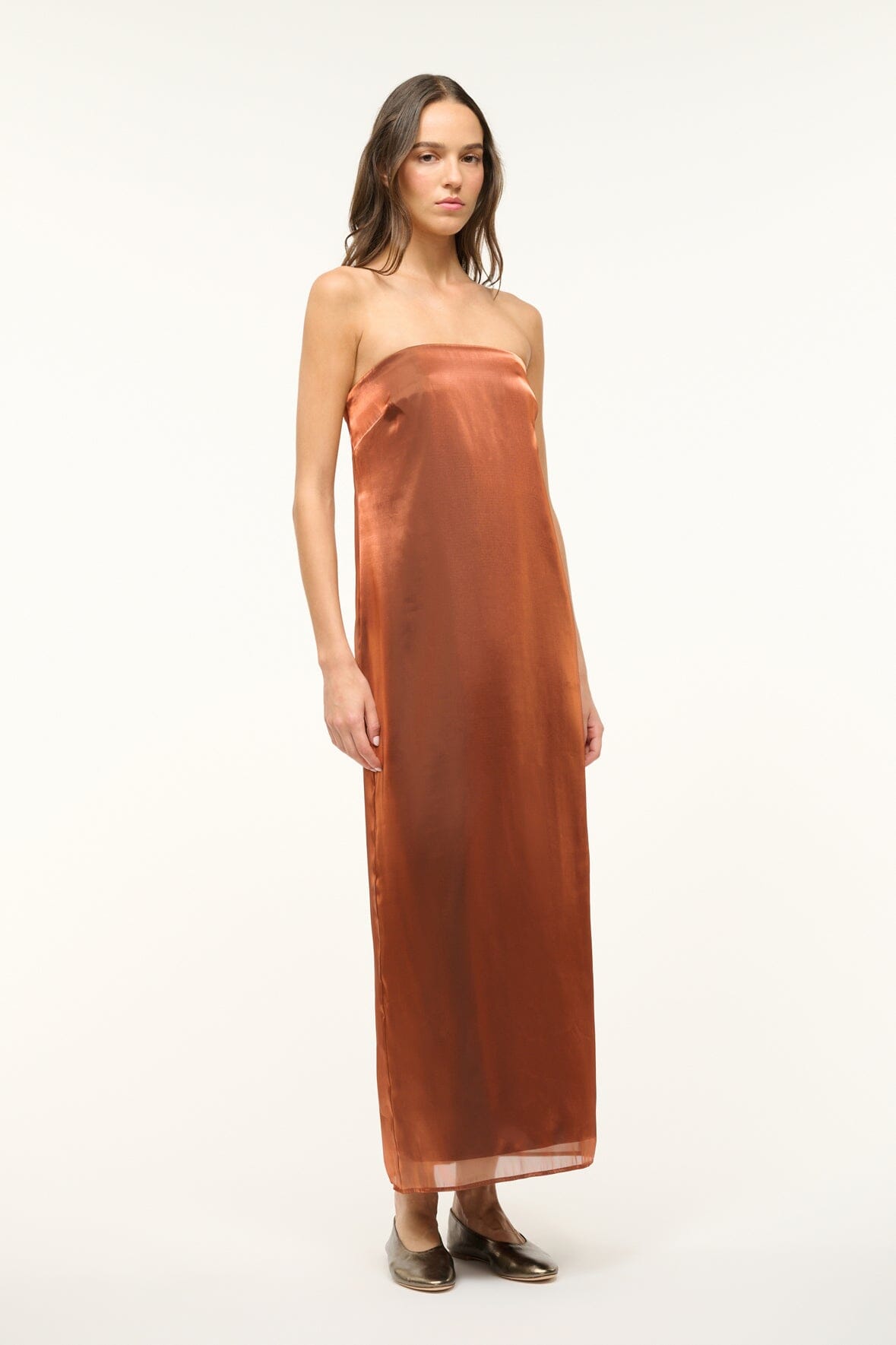 Iridescent Cacao Casey Strapless Organza Dress with Back Slit