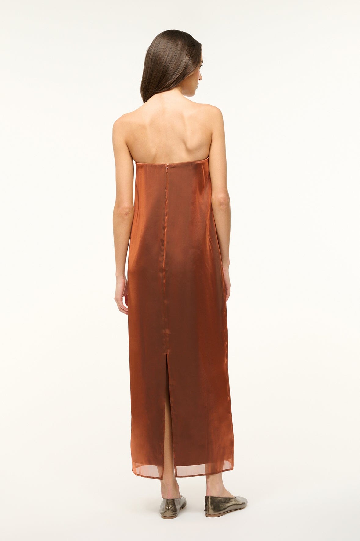 Iridescent Cacao Casey Strapless Organza Dress with Back Slit