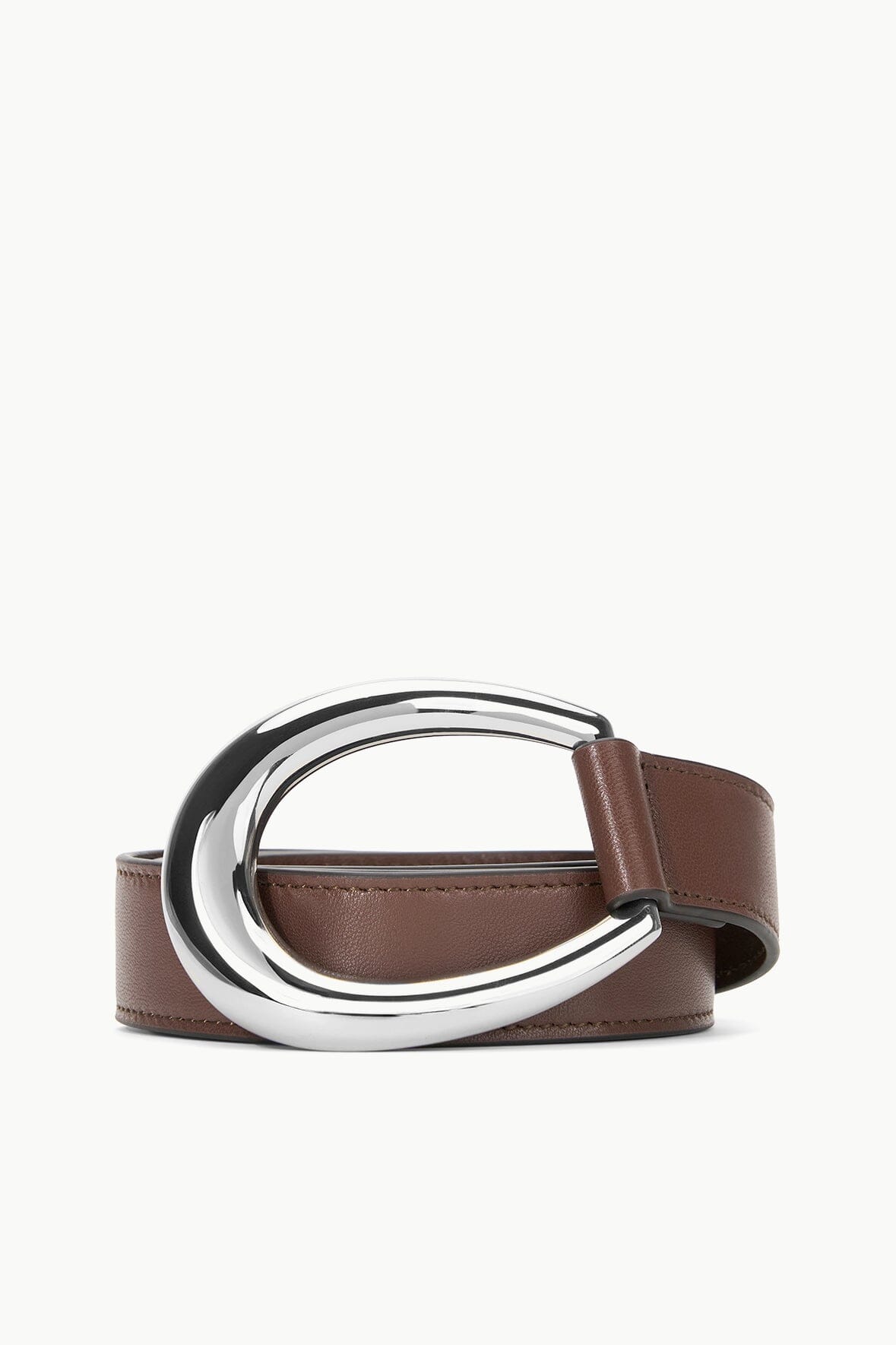 Mahogany Silver Leather Wrap Belt with Crescent Moon Buckle