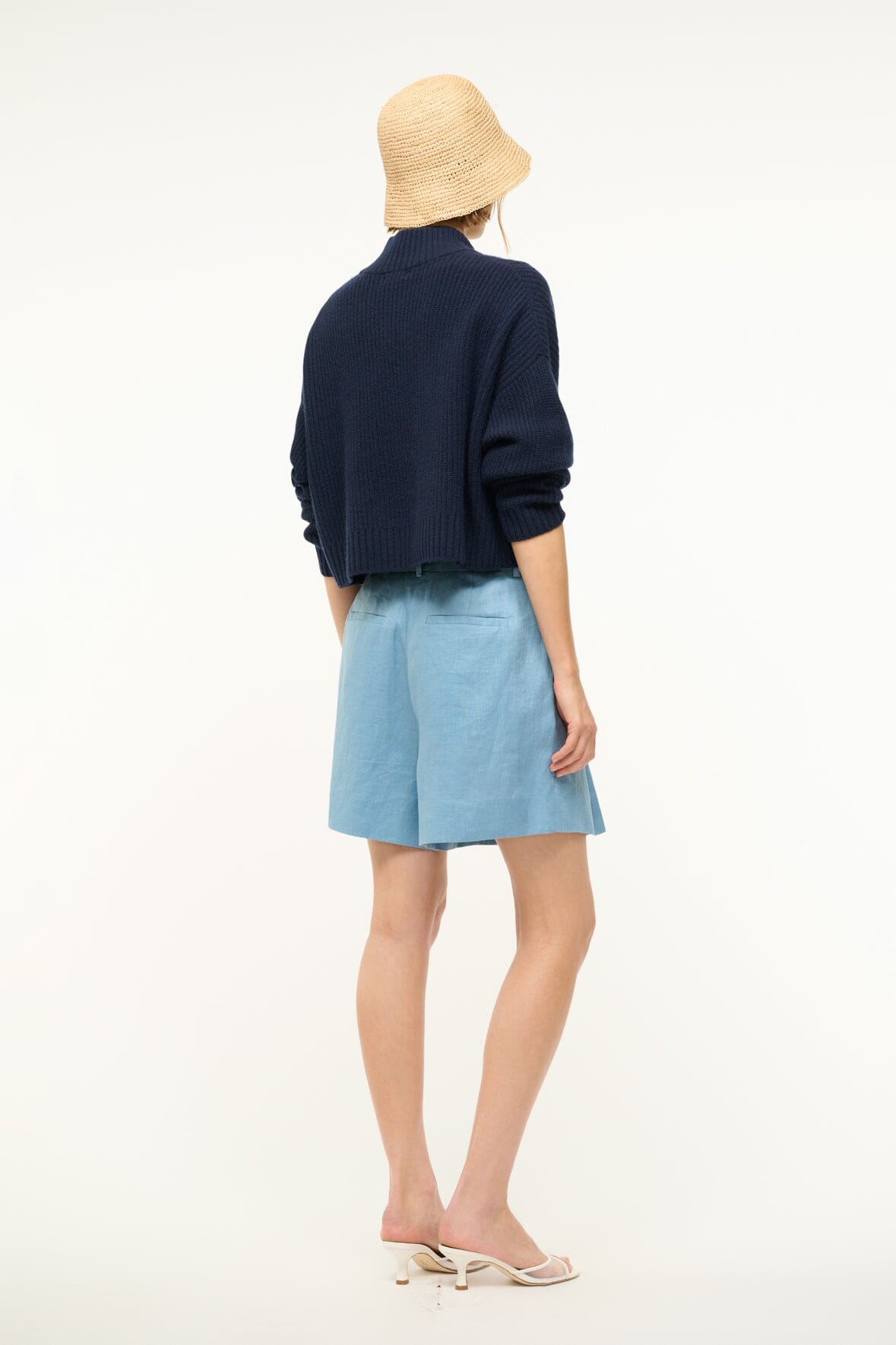 Cashmere Cropped Sweater with Half-Zip Detail | Navy Hampton
