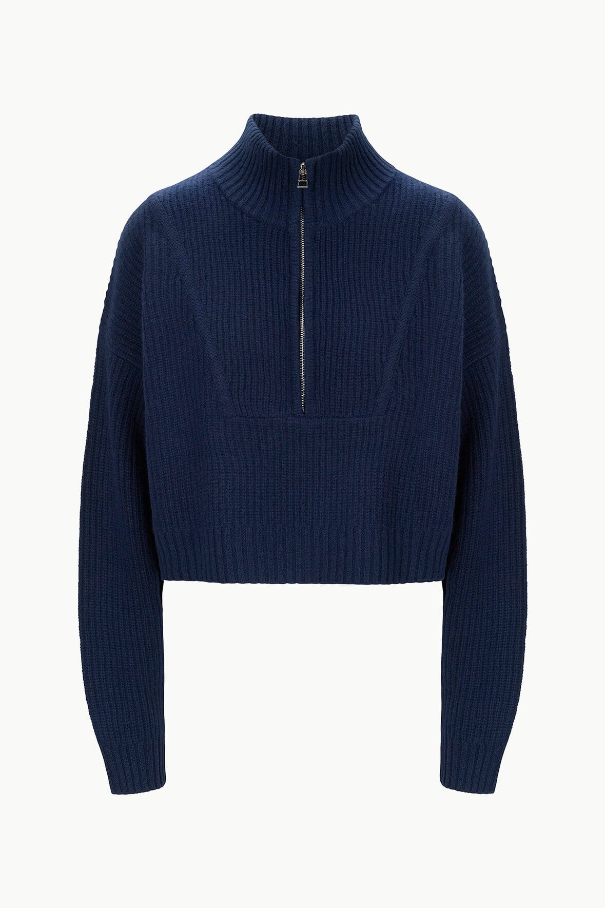 Cashmere Cropped Sweater with Half-Zip Detail | Navy Hampton