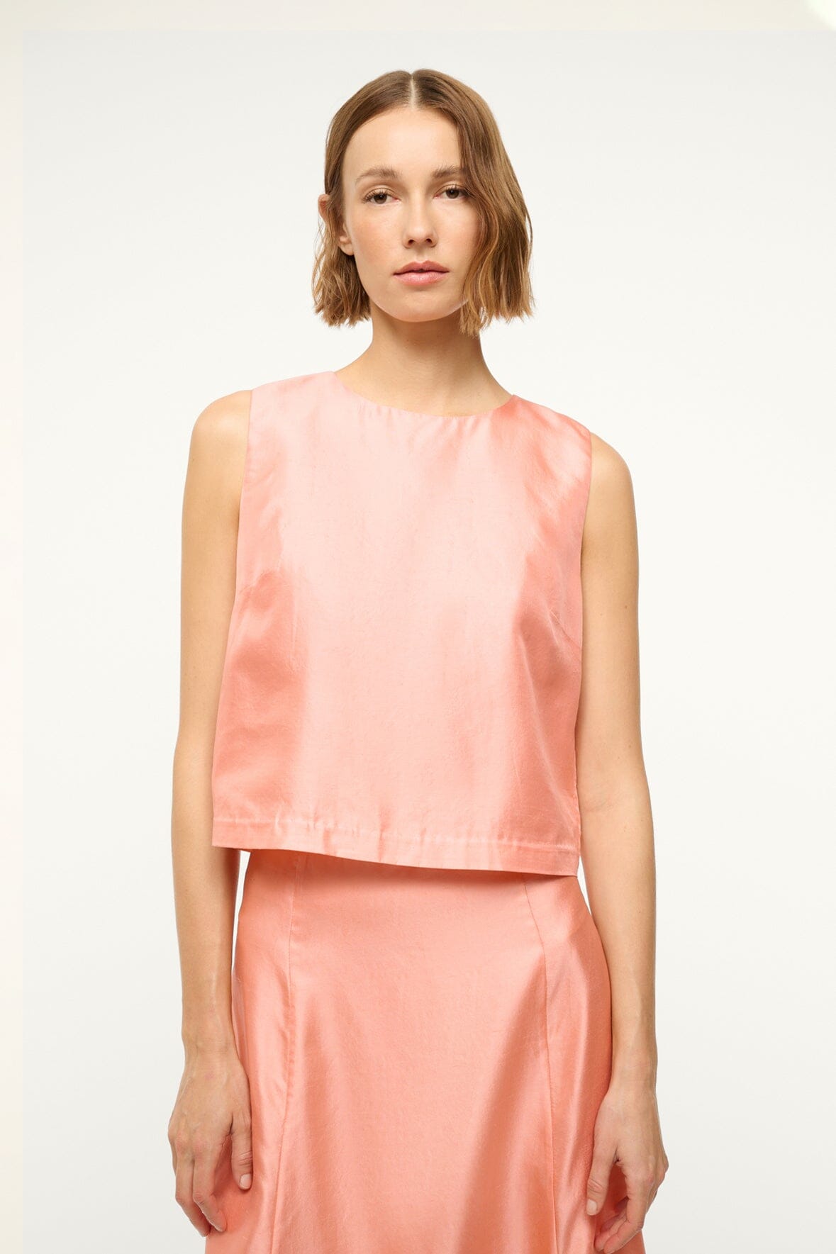 Silk Dupioni Sleeveless Top | Cassia Carnation Blouse