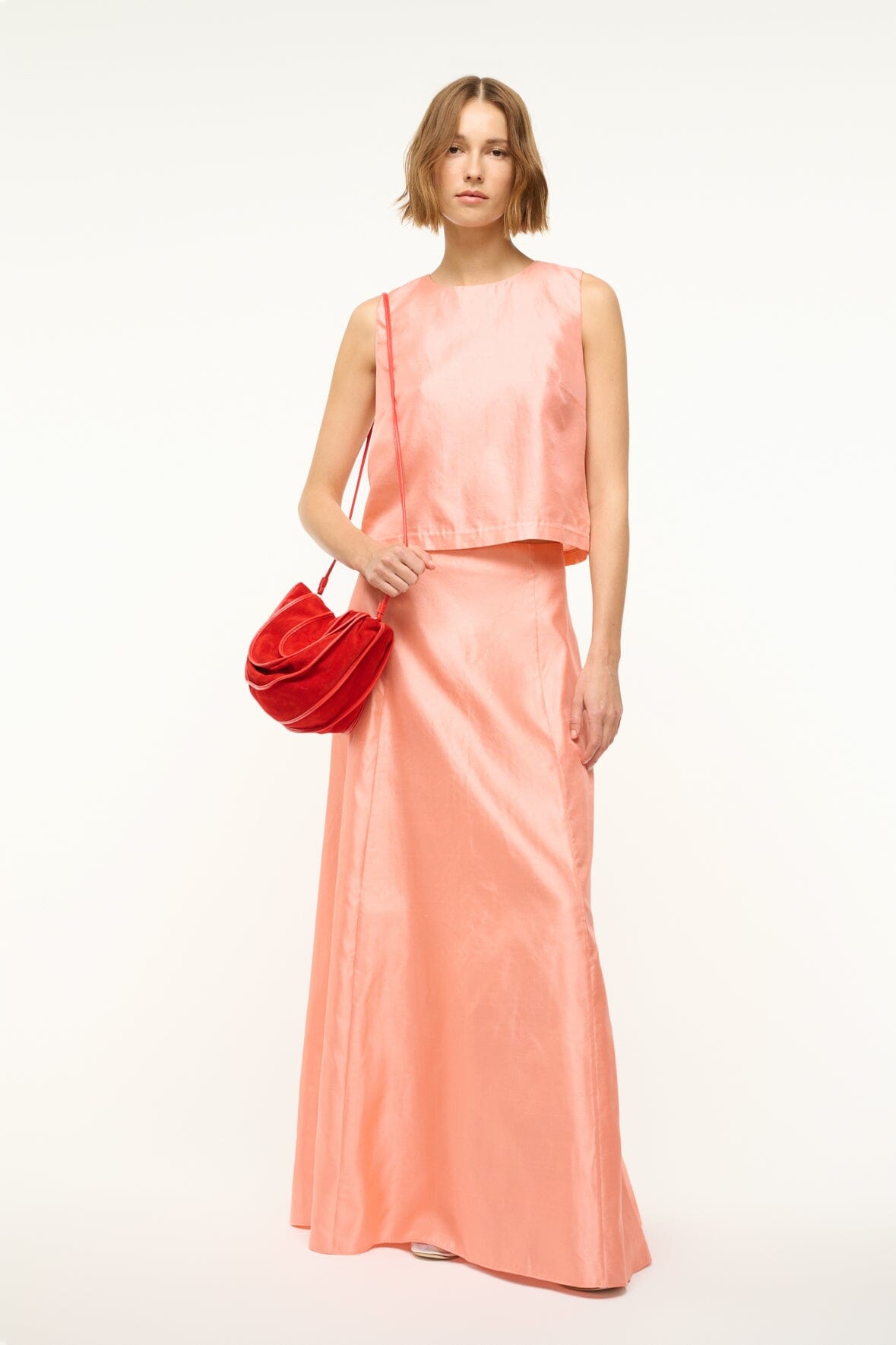Silk Dupioni Sleeveless Top | Cassia Carnation Blouse