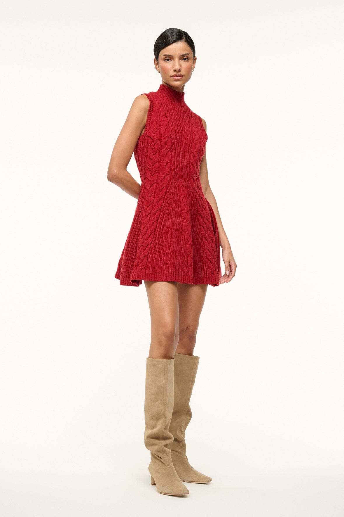 Charade Rouge Cable Knit Mini Dress with Mock Neck