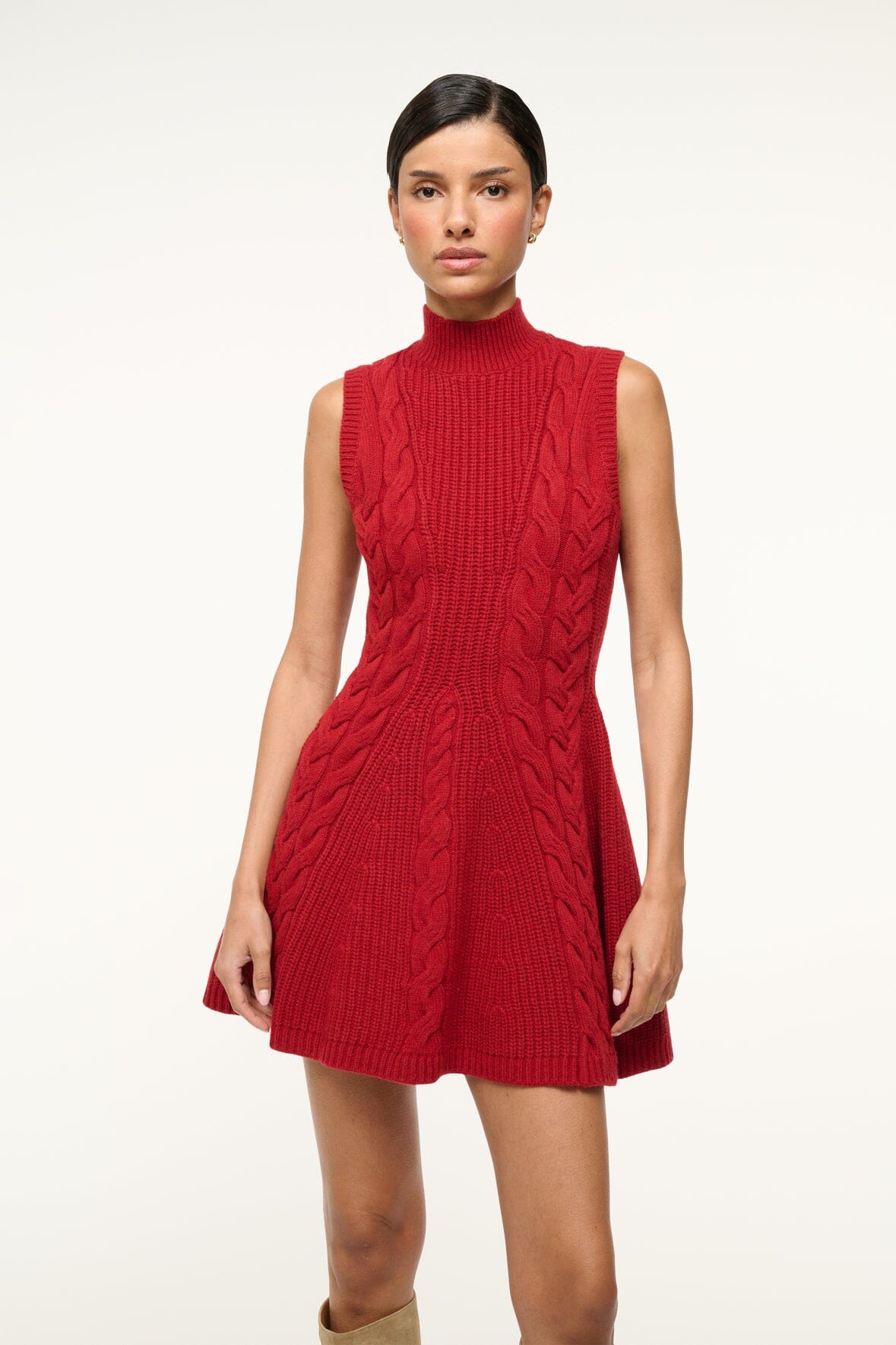 Charade Rouge Cable Knit Mini Dress with Mock Neck