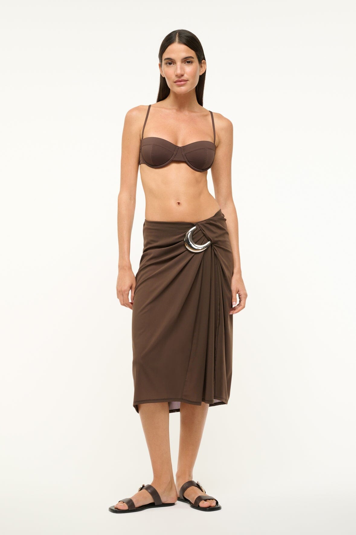 Chiara Stretchy Power Mesh Coverup Skirt - Dark Chocolate