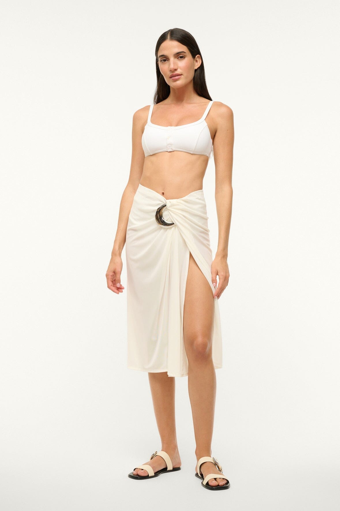 Chiara White Mesh Coverup Skirt with Buckle Detail