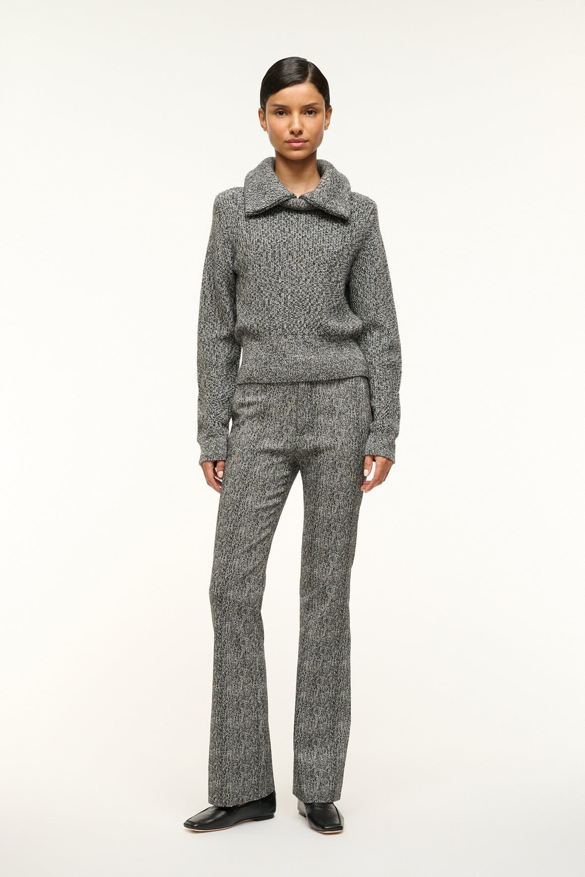 Christopher Chunky Knit Sweater with Double Collar - Black Melange