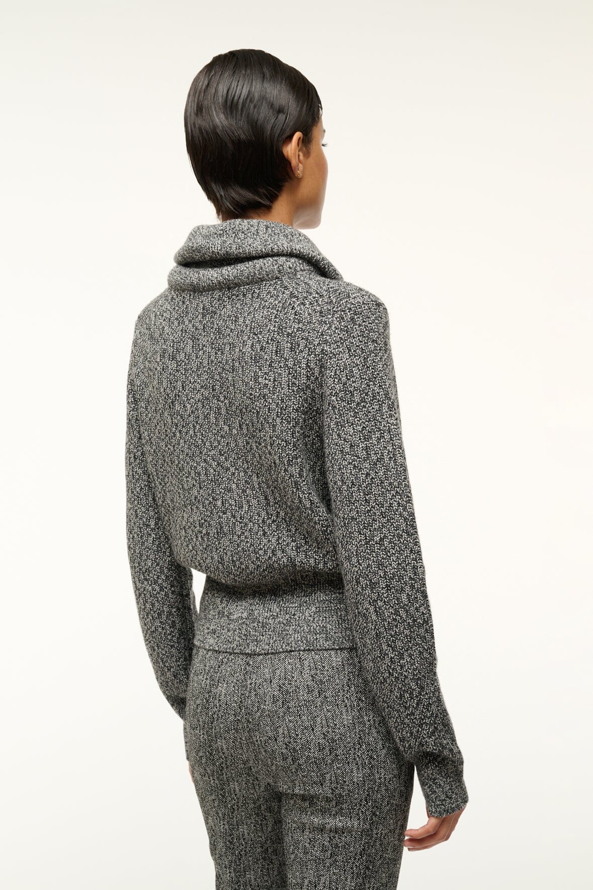 Christopher Chunky Knit Sweater with Double Collar - Black Melange