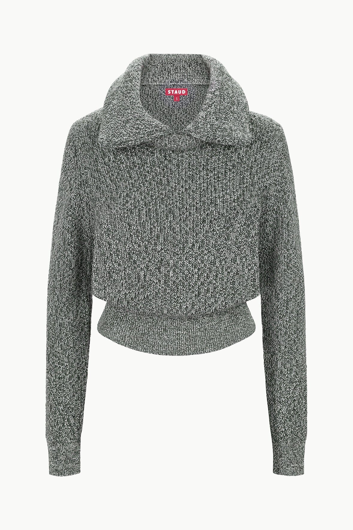 Christopher Chunky Knit Sweater with Double Collar - Black Melange
