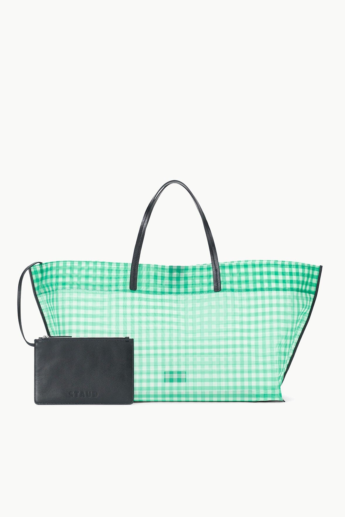 Christos Large Mesh Tote Bag with Removable Leather Pouch - Jade Gingham
