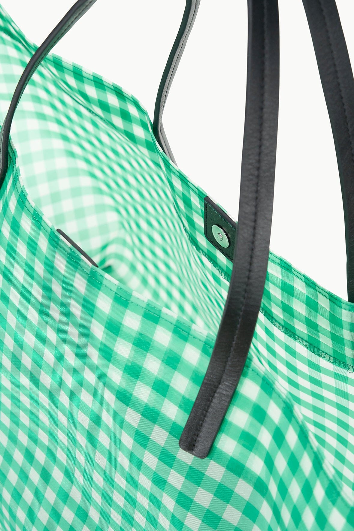 Christos Large Mesh Tote Bag with Removable Leather Pouch - Jade Gingham