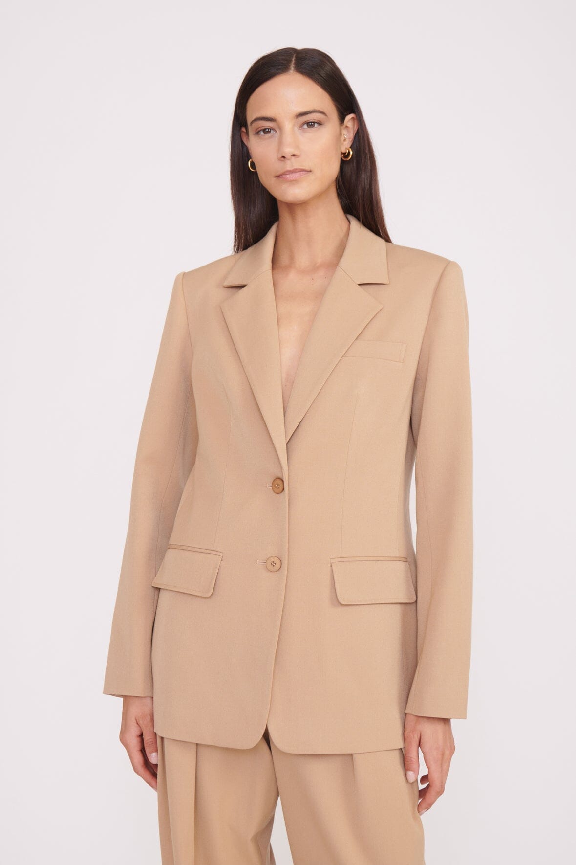 Women's Camel Single-Breasted City Blazer - Straight Fit