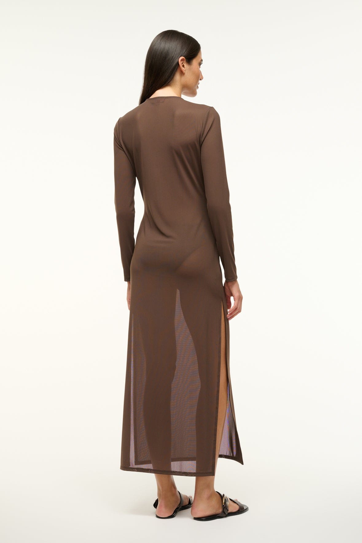 Cleo Power Mesh V-Neck Swim Cover-Up Dress in Dark Chocolate